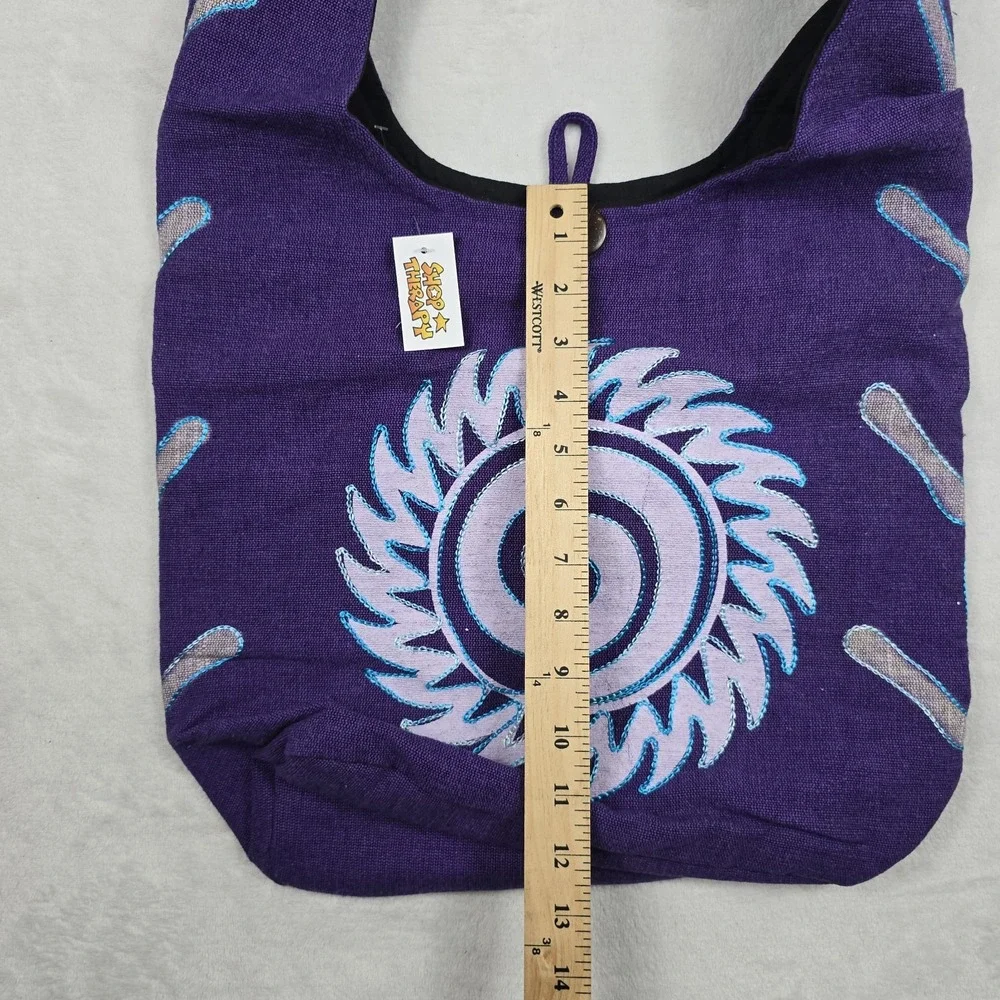 Shop Therapy Boho Hippie Handbag Heavy Cotton Knit‎ Purple Graphic Print New